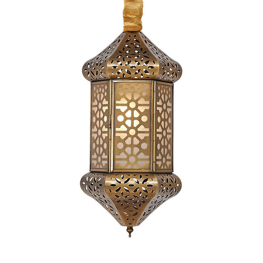 Art Deco Hexagonal Pendant Light Metal 1 Head Suspended Lighting Fixture in Brass Clearhalo 'Ceiling Lights' 'Pendant Lights' 'Pendants' Lighting' 381539