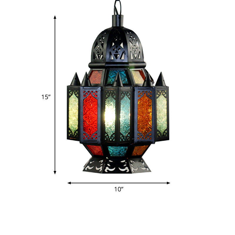 Black Carved Pendant Lamp Arab Metal 1 Bulb Dining Room Suspended Lighting Fixture Clearhalo 'Ceiling Lights' 'Pendant Lights' 'Pendants' Lighting' 381545