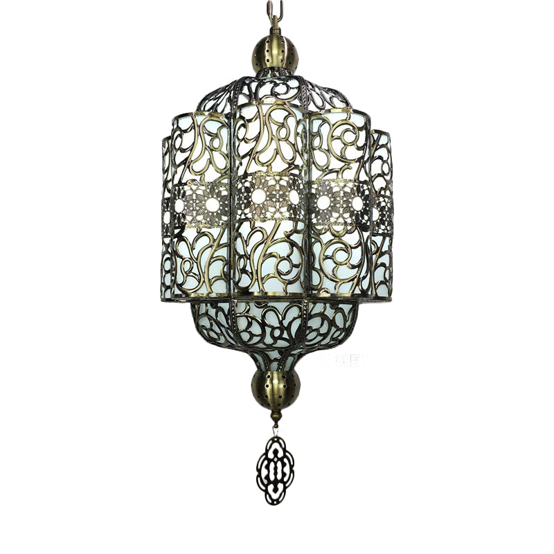 Black Lantern Ceiling Lamp Art Deco Metal 1 Head Restaurant Pendant Lighting Fixture Clearhalo 'Ceiling Lights' 'Pendant Lights' 'Pendants' Lighting' 381573