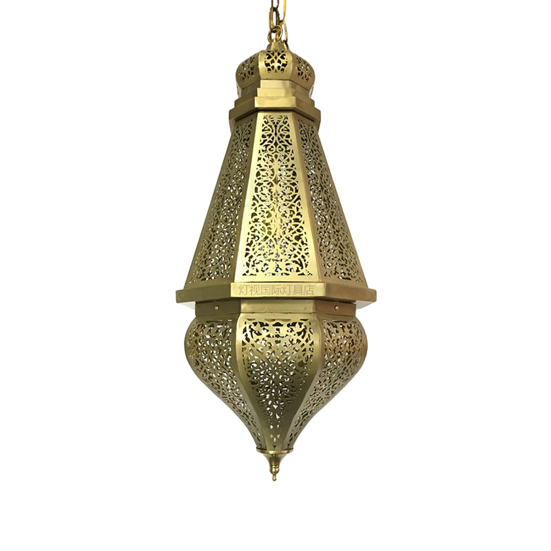1 Bulb Laser Cut Pendant Lighting Tradition Metal Ceiling Hanging Light in Brass Clearhalo 'Ceiling Lights' 'Pendant Lights' 'Pendants' Lighting' 381579