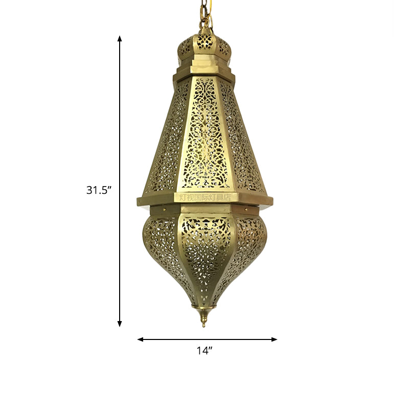 1 Bulb Laser Cut Pendant Lighting Tradition Metal Ceiling Hanging Light in Brass Clearhalo 'Ceiling Lights' 'Pendant Lights' 'Pendants' Lighting' 381580