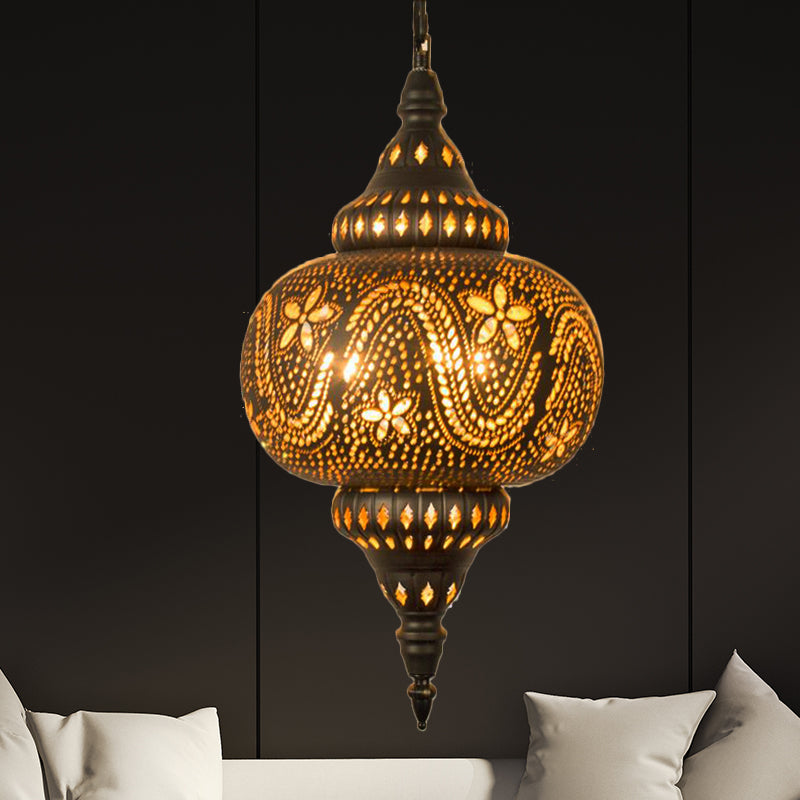 Carved Pendant Lighting Decorative 1 Head 8"/11"/13" Wide Metal Hanging Light Fixture in Brass Clearhalo 'Ceiling Lights' 'Pendant Lights' 'Pendants' Lighting' 381581