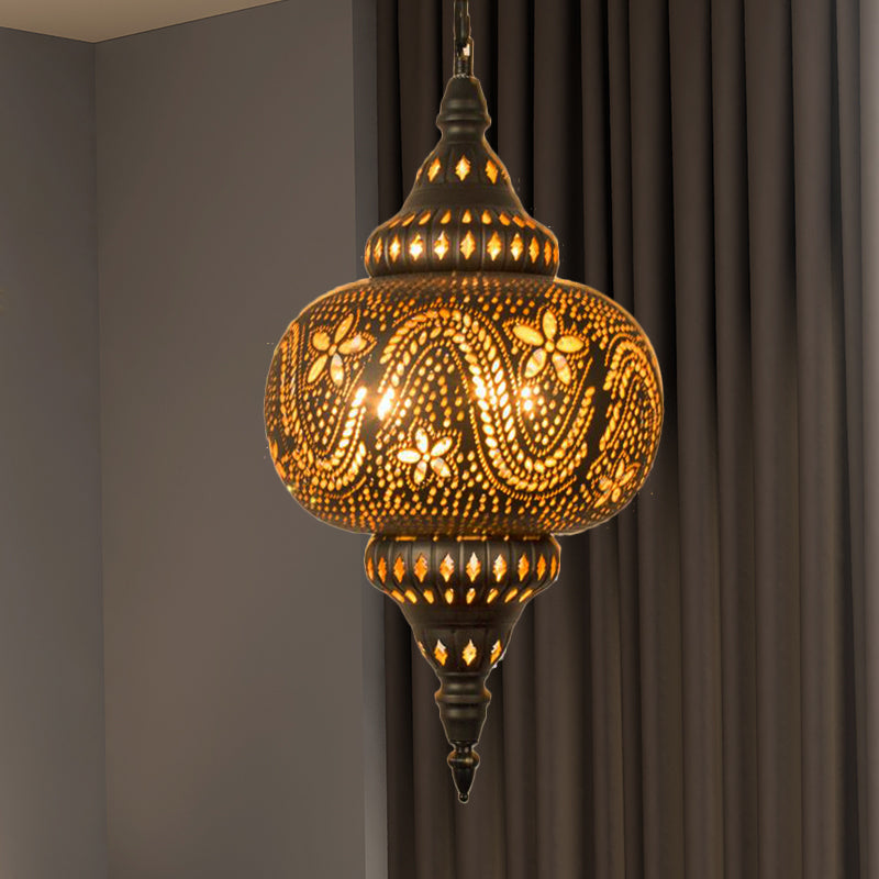 Carved Pendant Lighting Decorative 1 Head 8"/11"/13" Wide Metal Hanging Light Fixture in Brass Clearhalo 'Ceiling Lights' 'Pendant Lights' 'Pendants' Lighting' 381582