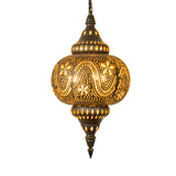 Carved Pendant Lighting Decorative 1 Head 8"/11"/13" Wide Metal Hanging Light Fixture in Brass Clearhalo 'Ceiling Lights' 'Pendant Lights' 'Pendants' Lighting' 381583