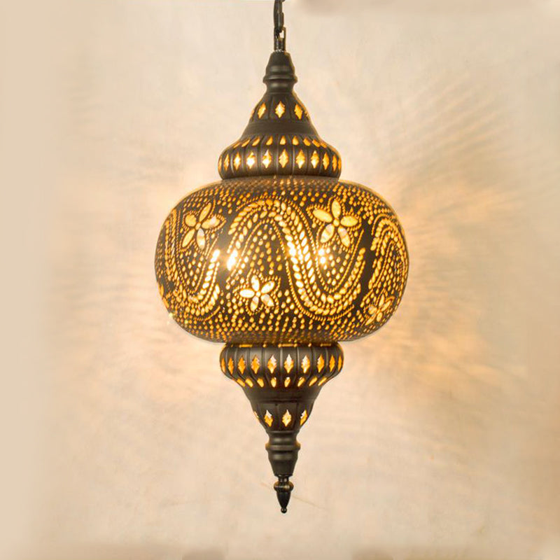 Carved Pendant Lighting Decorative 1 Head 8"/11"/13" Wide Metal Hanging Light Fixture in Brass Clearhalo 'Ceiling Lights' 'Pendant Lights' 'Pendants' Lighting' 381584