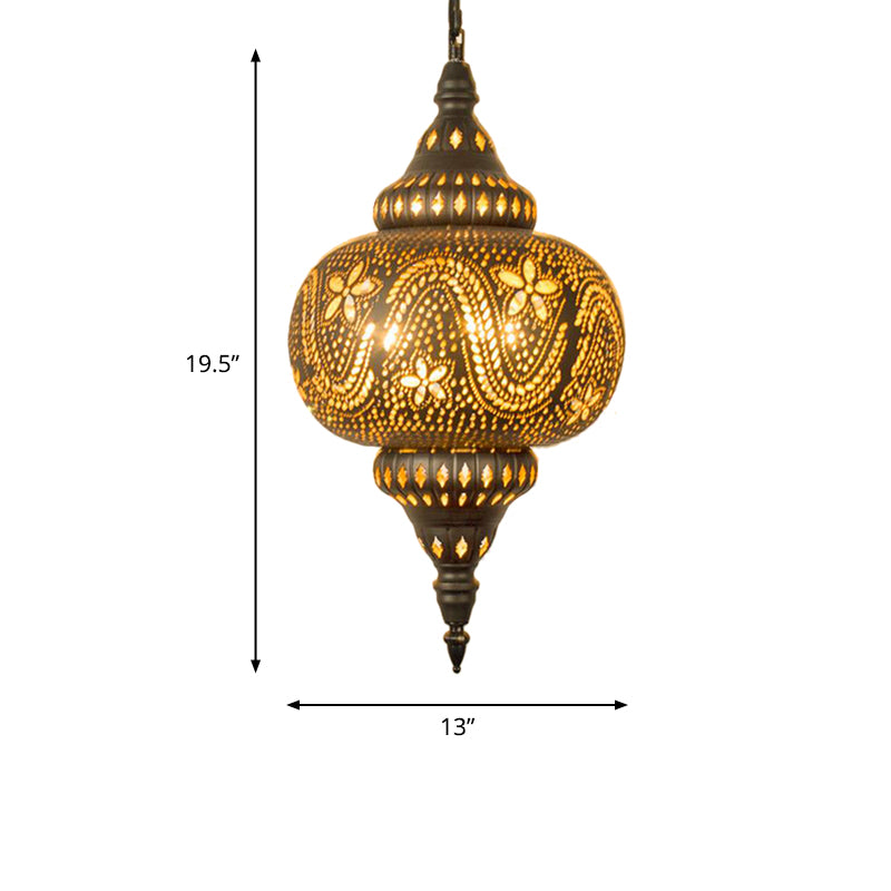 Carved Pendant Lighting Decorative 1 Head 8"/11"/13" Wide Metal Hanging Light Fixture in Brass Clearhalo 'Ceiling Lights' 'Pendant Lights' 'Pendants' Lighting' 381585