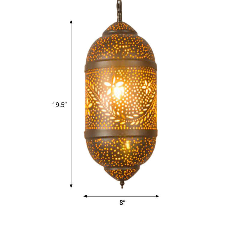 Carved Pendant Lighting Decorative 1 Head 8"/11"/13" Wide Metal Hanging Light Fixture in Brass Clearhalo 'Ceiling Lights' 'Pendant Lights' 'Pendants' Lighting' 381588