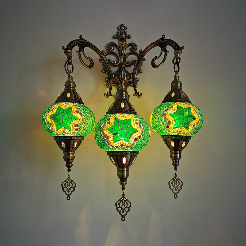 Oval Hand Cut Glass Wall Light Traditional 3 Heads Living Room Sconce Light in White/Red/Yellow Green Clearhalo 'Wall Lamps & Sconces' 'Wall Lights' Lighting' 381622