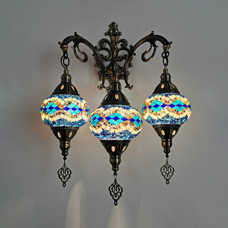 Oval Hand Cut Glass Wall Light Traditional 3 Heads Living Room Sconce Light in White/Red/Yellow Blue Clearhalo 'Wall Lamps & Sconces' 'Wall Lights' Lighting' 381628