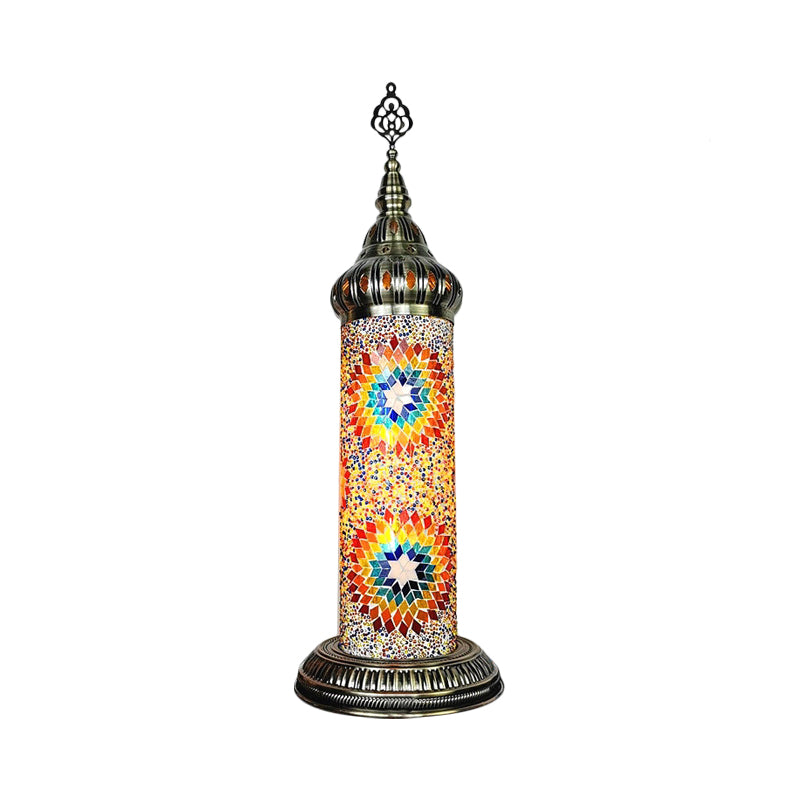 Cylinder Bedroom Table Lamp Traditional Stained Glass Yellow/Blue/Green LED Night Light Clearhalo 'Lamps' 'Table Lamps' Lighting' 381656