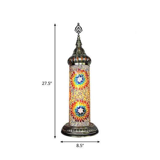 Cylinder Bedroom Table Lamp Traditional Stained Glass Yellow/Blue/Green LED Night Light Clearhalo 'Lamps' 'Table Lamps' Lighting' 381657