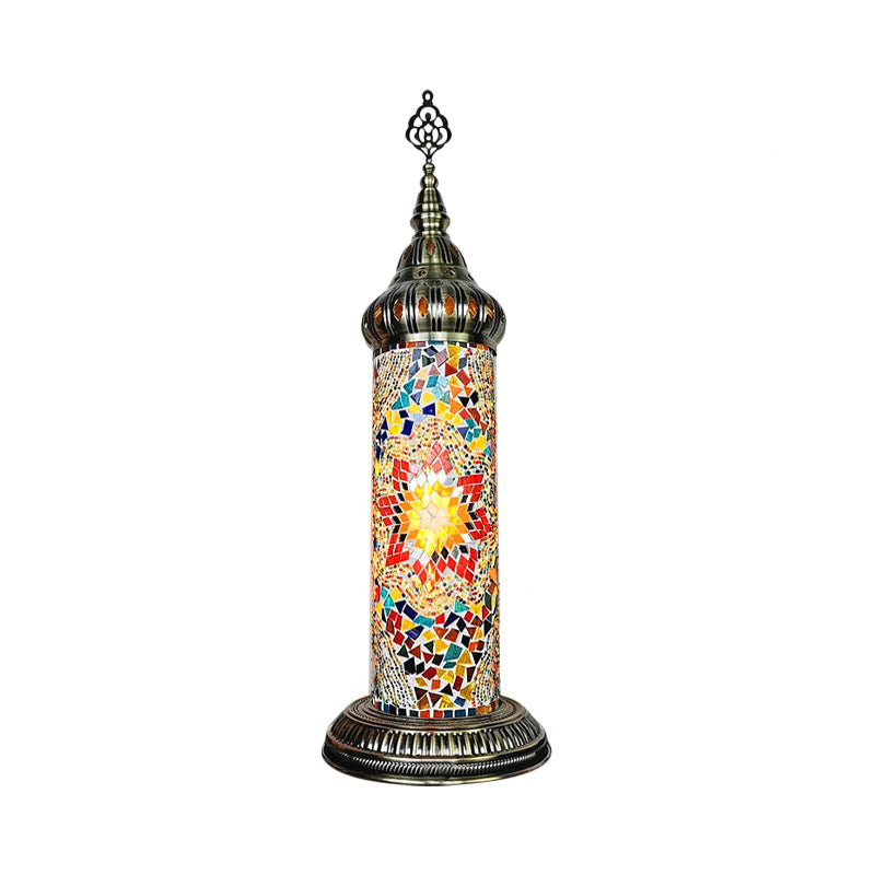 Cylinder Bedroom Table Lamp Traditional Stained Glass Yellow/Blue/Green LED Night Light Clearhalo 'Lamps' 'Table Lamps' Lighting' 381660