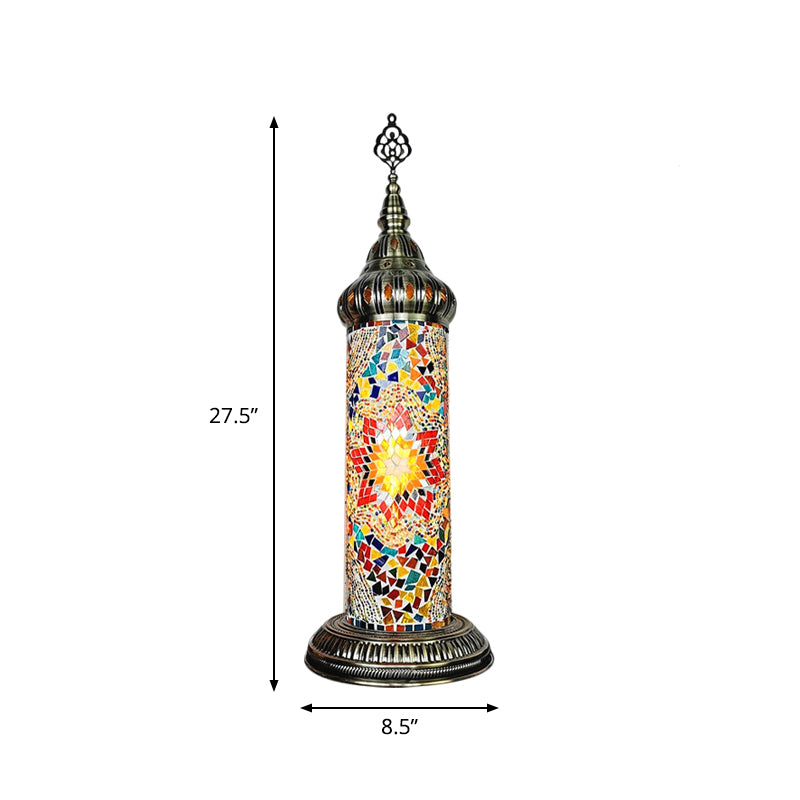 Cylinder Bedroom Table Lamp Traditional Stained Glass Yellow/Blue/Green LED Night Light Clearhalo 'Lamps' 'Table Lamps' Lighting' 381661