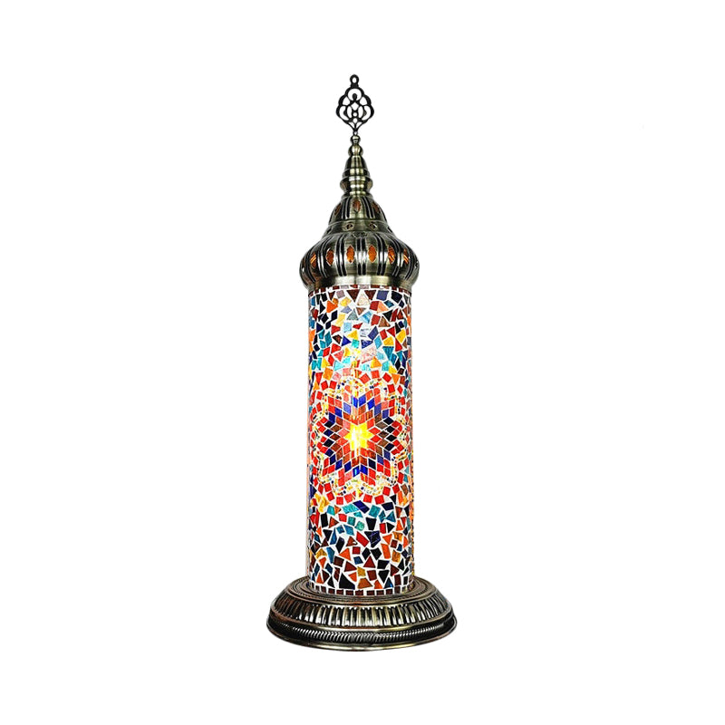 Cylinder Bedroom Table Lamp Traditional Stained Glass Yellow/Blue/Green LED Night Light Clearhalo 'Lamps' 'Table Lamps' Lighting' 381664