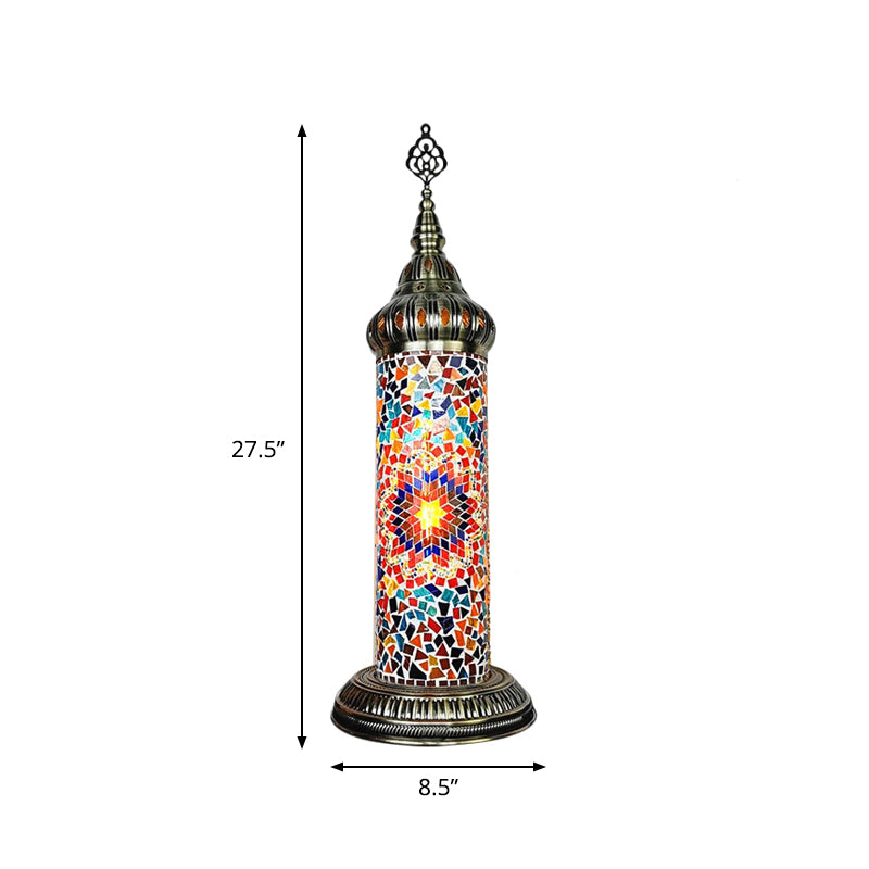 Cylinder Bedroom Table Lamp Traditional Stained Glass Yellow/Blue/Green LED Night Light Clearhalo 'Lamps' 'Table Lamps' Lighting' 381665