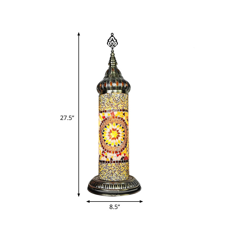 Cylinder Bedroom Table Lamp Traditional Stained Glass Yellow/Blue/Green LED Night Light Clearhalo 'Lamps' 'Table Lamps' Lighting' 381673