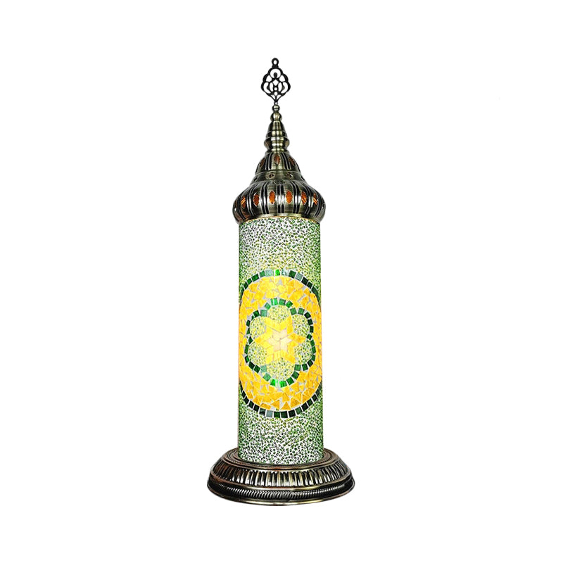 Cylinder Bedroom Table Lamp Traditional Stained Glass Yellow/Blue/Green LED Night Light Clearhalo 'Lamps' 'Table Lamps' Lighting' 381676