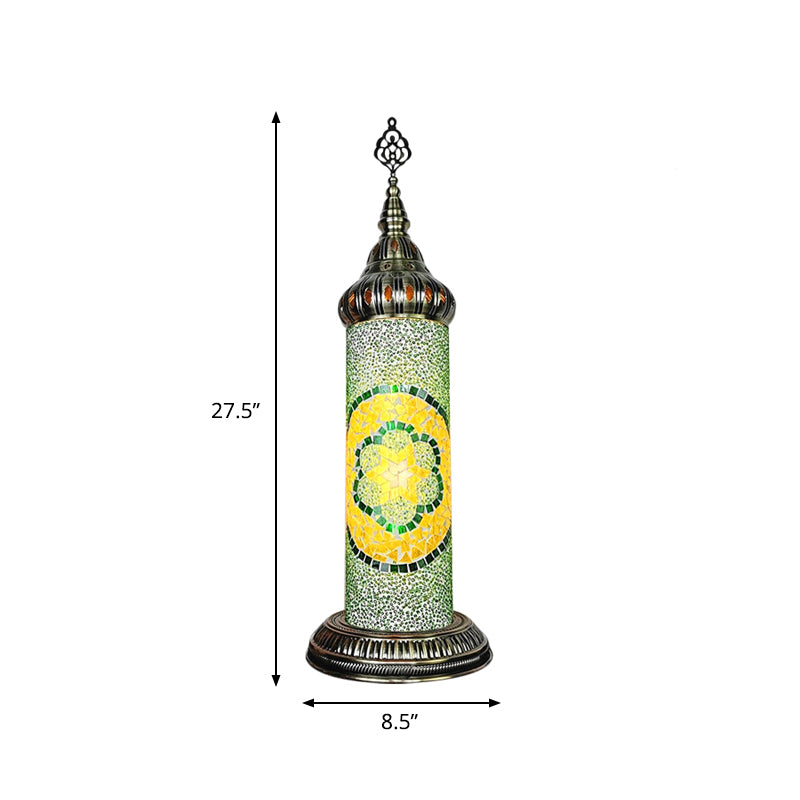 Cylinder Bedroom Table Lamp Traditional Stained Glass Yellow/Blue/Green LED Night Light Clearhalo 'Lamps' 'Table Lamps' Lighting' 381677