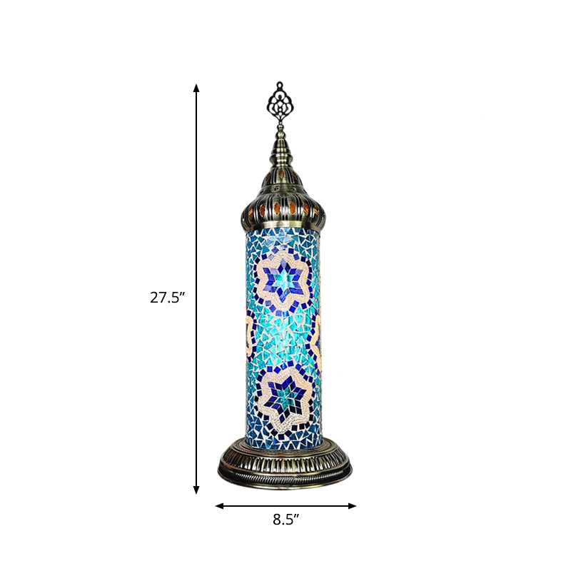 Cylinder Bedroom Table Lamp Traditional Stained Glass Yellow/Blue/Green LED Night Light Clearhalo 'Lamps' 'Table Lamps' Lighting' 381680