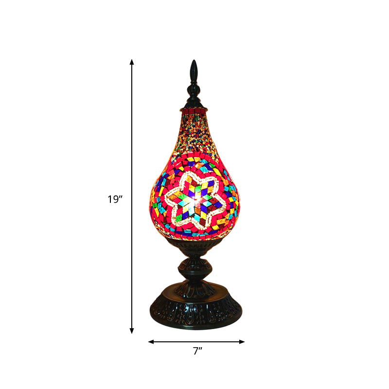 LED Hand-Crafted Glass Table Lamp Vintage White/Red/Yellow Teardrop Bedroom Nightstand Lamp Clearhalo 'Lamps' 'Table Lamps' Lighting' 381689