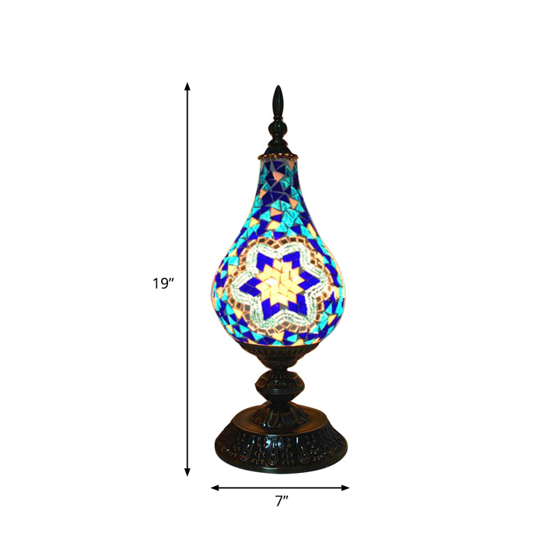 LED Hand-Crafted Glass Table Lamp Vintage White/Red/Yellow Teardrop Bedroom Nightstand Lamp Clearhalo 'Lamps' 'Table Lamps' Lighting' 381693