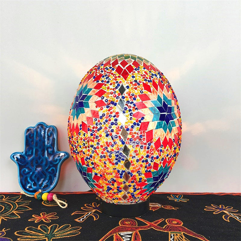 Egg Shaped Bedroom Night Light Traditional Hand Rolled Art Glass 1 Light White/Red/Blue Task Lamp Clearhalo 'Lamps' 'Table Lamps' Lighting' 381699