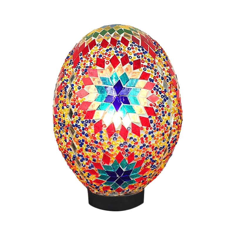 Egg Shaped Bedroom Night Light Traditional Hand Rolled Art Glass 1 Light White/Red/Blue Task Lamp Clearhalo 'Lamps' 'Table Lamps' Lighting' 381701