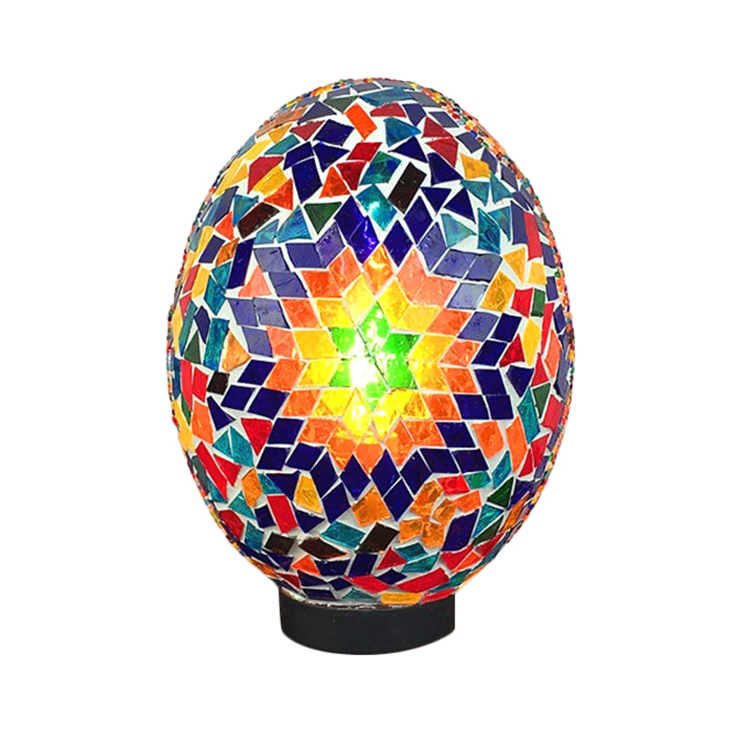 Egg Shaped Bedroom Night Light Traditional Hand Rolled Art Glass 1 Light White/Red/Blue Task Lamp Clearhalo 'Lamps' 'Table Lamps' Lighting' 381705