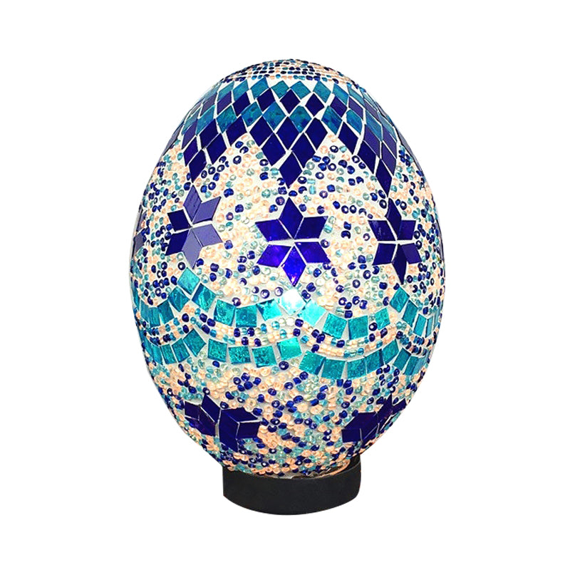 Egg Shaped Bedroom Night Light Traditional Hand Rolled Art Glass 1 Light White/Red/Blue Task Lamp Clearhalo 'Lamps' 'Table Lamps' Lighting' 381714