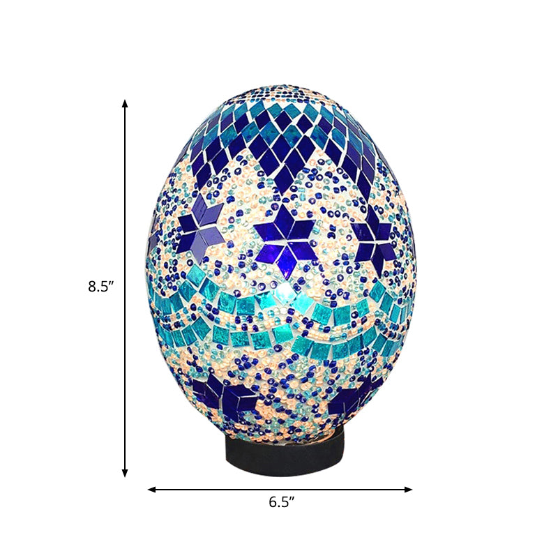 Egg Shaped Bedroom Night Light Traditional Hand Rolled Art Glass 1 Light White/Red/Blue Task Lamp Clearhalo 'Lamps' 'Table Lamps' Lighting' 381715