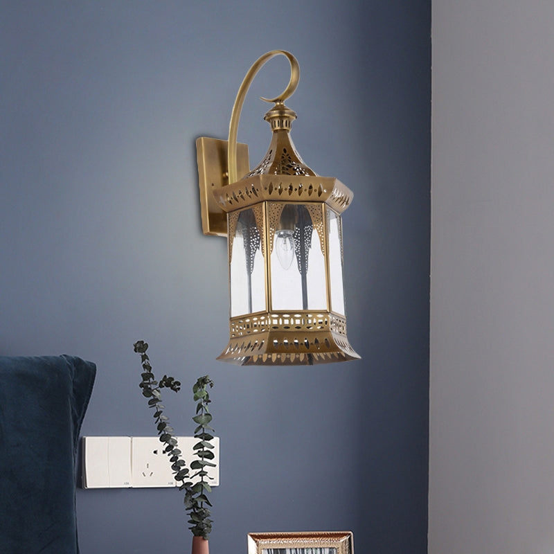 1 Light Lantern Wall Lighting Arabian Brass Metal Sconce Light Fixture for Bedroom Clearhalo 'Wall Lamps & Sconces' 'Wall Lights' Lighting' 381738