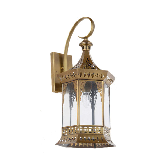 1 Light Lantern Wall Lighting Arabian Brass Metal Sconce Light Fixture for Bedroom Clearhalo 'Wall Lamps & Sconces' 'Wall Lights' Lighting' 381740