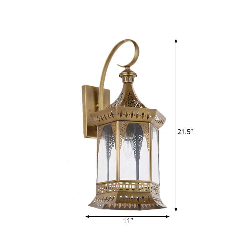 1 Light Lantern Wall Lighting Arabian Brass Metal Sconce Light Fixture for Bedroom Clearhalo 'Wall Lamps & Sconces' 'Wall Lights' Lighting' 381741