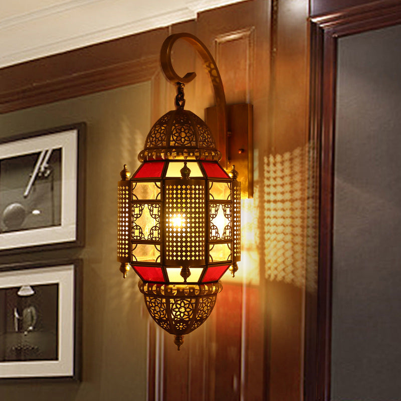 Lantern Restaurant Sconce Light Arabian Metal 1 Bulb Brass Wall Lighting Fixture Brass Clearhalo 'Wall Lamps & Sconces' 'Wall Lights' Lighting' 381742