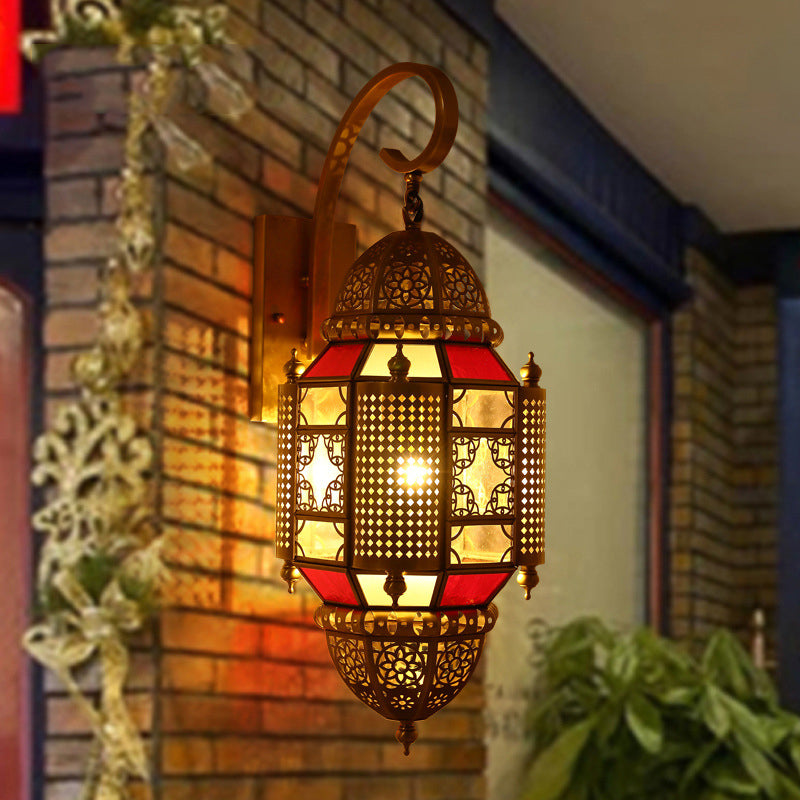 Lantern Restaurant Sconce Light Arabian Metal 1 Bulb Brass Wall Lighting Fixture Clearhalo 'Wall Lamps & Sconces' 'Wall Lights' Lighting' 381743