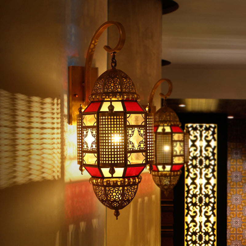 Lantern Restaurant Sconce Light Arabian Metal 1 Bulb Brass Wall Lighting Fixture Clearhalo 'Wall Lamps & Sconces' 'Wall Lights' Lighting' 381744