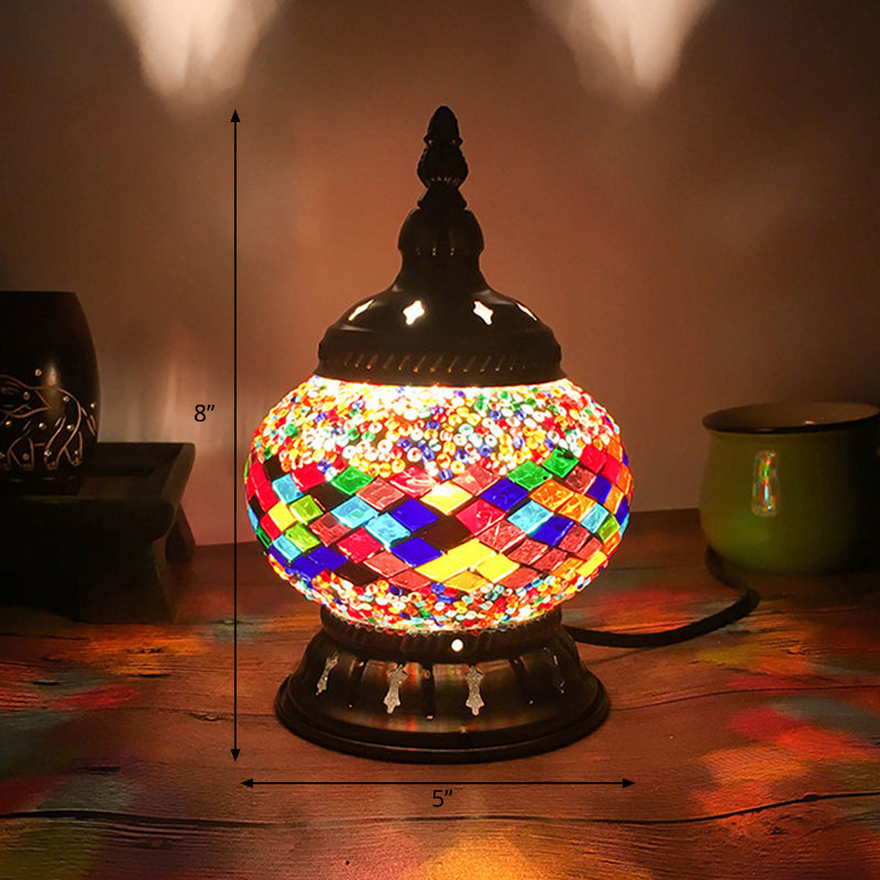 Stained Glass Red/Yellow/Orange Table Lamp Sphere 1 Head Traditional Task Lighting for Bedroom Clearhalo 'Lamps' 'Table Lamps' Lighting' 381753