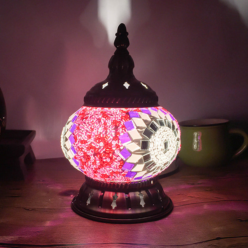 Stained Glass Red/Yellow/Orange Table Lamp Sphere 1 Head Traditional Task Lighting for Bedroom Light Purple Clearhalo 'Lamps' 'Table Lamps' Lighting' 381758