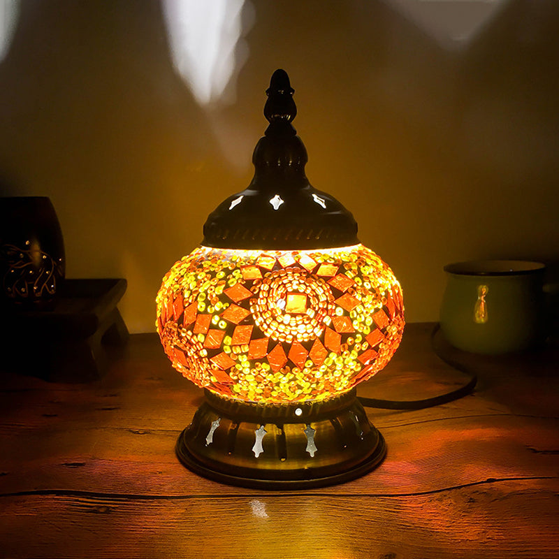 Stained Glass Red/Yellow/Orange Table Lamp Sphere 1 Head Traditional Task Lighting for Bedroom Yellow Clearhalo 'Lamps' 'Table Lamps' Lighting' 381762