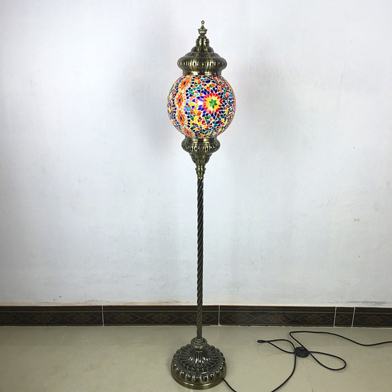 1 Head Sphere Floor Standing Lamp Vintage Red/Blue/Green Hand-Crafted Glass Stand up Lamp Pink-Blue Clearhalo 'Floor Lamps' 'Lamps' Lighting' 381786