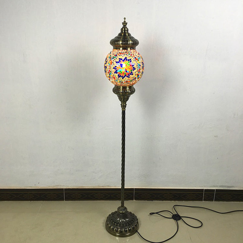 1 Head Sphere Floor Standing Lamp Vintage Red/Blue/Green Hand-Crafted Glass Stand up Lamp Dark Blue Clearhalo 'Floor Lamps' 'Lamps' Lighting' 381793