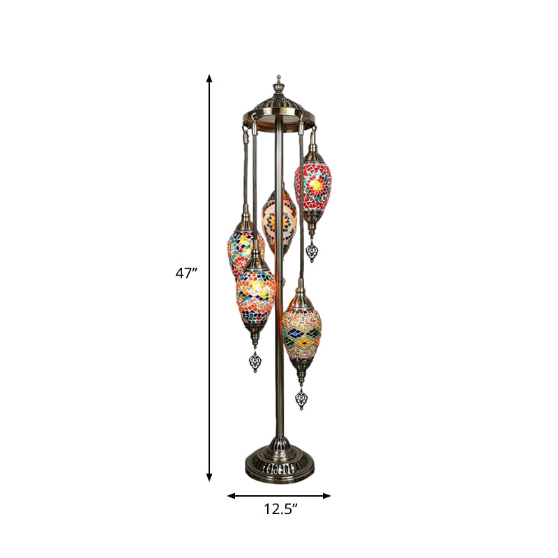 Waterdrop Hand Cut Glass Floor Lamp Traditional 5/7/9 Heads Bedroom Reading Floor Lamp in Blue/Bronze Clearhalo 'Floor Lamps' 'Lamps' Lighting' 381815