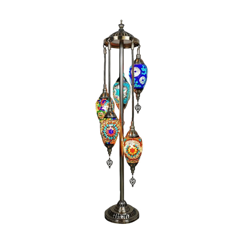 Waterdrop Hand Cut Glass Floor Lamp Traditional 5/7/9 Heads Bedroom Reading Floor Lamp in Blue/Bronze 5.0 Blue Clearhalo 'Floor Lamps' 'Lamps' Lighting' 381822