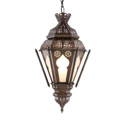 Art Deco Lantern Ceiling Pendant 1 Bulb Metal Hanging Light Fixture in Bronze for Restaurant Clearhalo 'Ceiling Lights' 'Pendant Lights' 'Pendants' Lighting' 381834