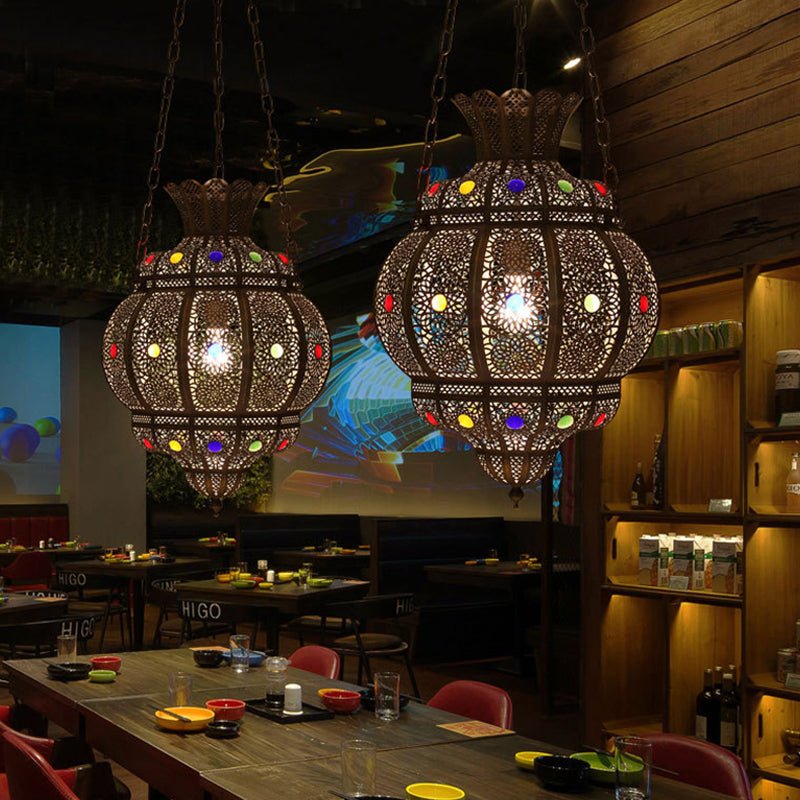 Oval Restaurant Ceiling Suspension Lamp Arabian Metal 1 Head Black Hanging Pendant Light Clearhalo 'Ceiling Lights' 'Pendant Lights' 'Pendants' Lighting' 381841