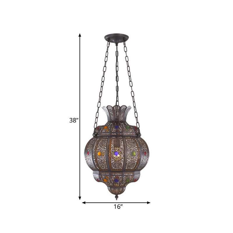 Oval Restaurant Ceiling Suspension Lamp Arabian Metal 1 Head Black Hanging Pendant Light Clearhalo 'Ceiling Lights' 'Pendant Lights' 'Pendants' Lighting' 381845