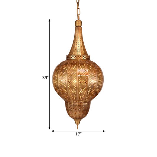 Brass Sphere Pendant Chandelier Arabian Metal 7 Lights Restaurant Hanging Ceiling Light Clearhalo 'Ceiling Lights' 'Chandeliers' Lighting' options 381857