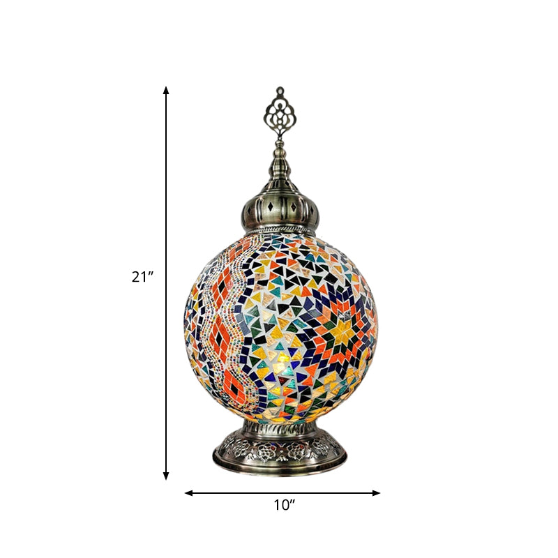 1 Head Stained Art Glass Table Lamp Traditional White/Red/Yellow Globe Bedroom Nightstand Light Clearhalo 'Lamps' 'Table Lamps' Lighting' 381897
