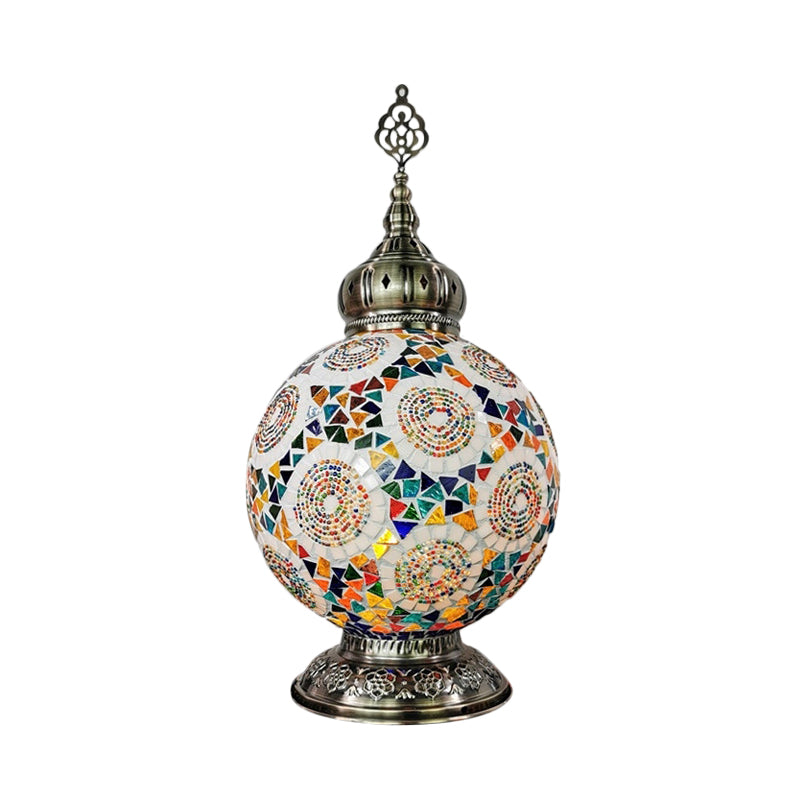 1 Head Stained Art Glass Table Lamp Traditional White/Red/Yellow Globe Bedroom Nightstand Light Clearhalo 'Lamps' 'Table Lamps' Lighting' 381908