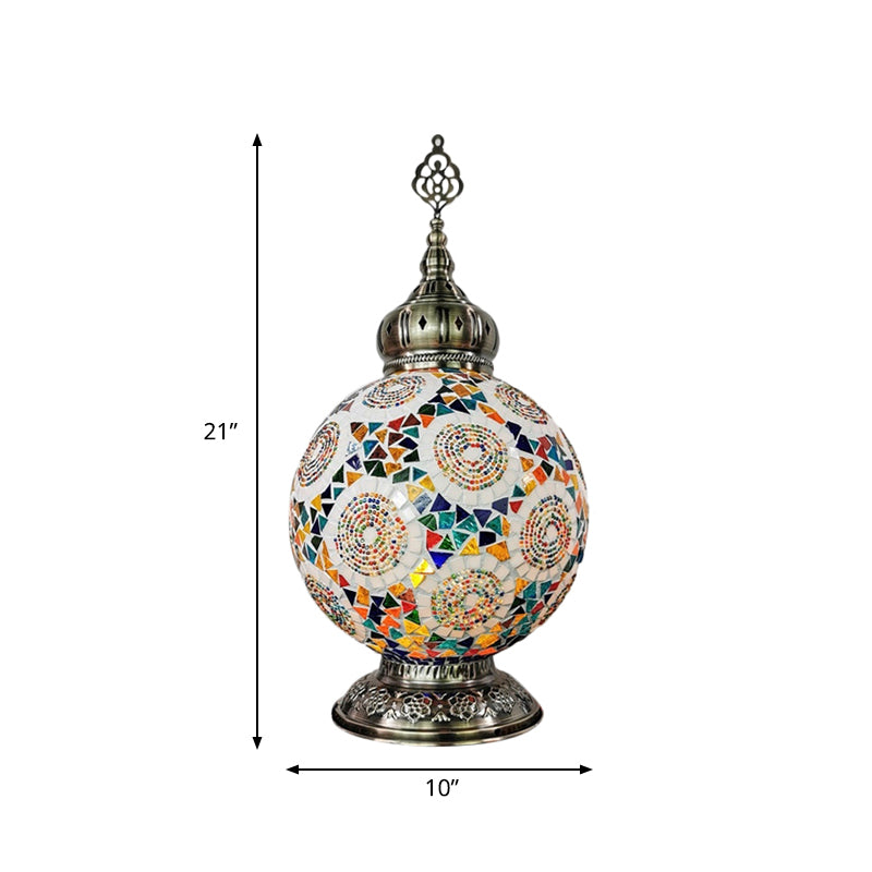 1 Head Stained Art Glass Table Lamp Traditional White/Red/Yellow Globe Bedroom Nightstand Light Clearhalo 'Lamps' 'Table Lamps' Lighting' 381909